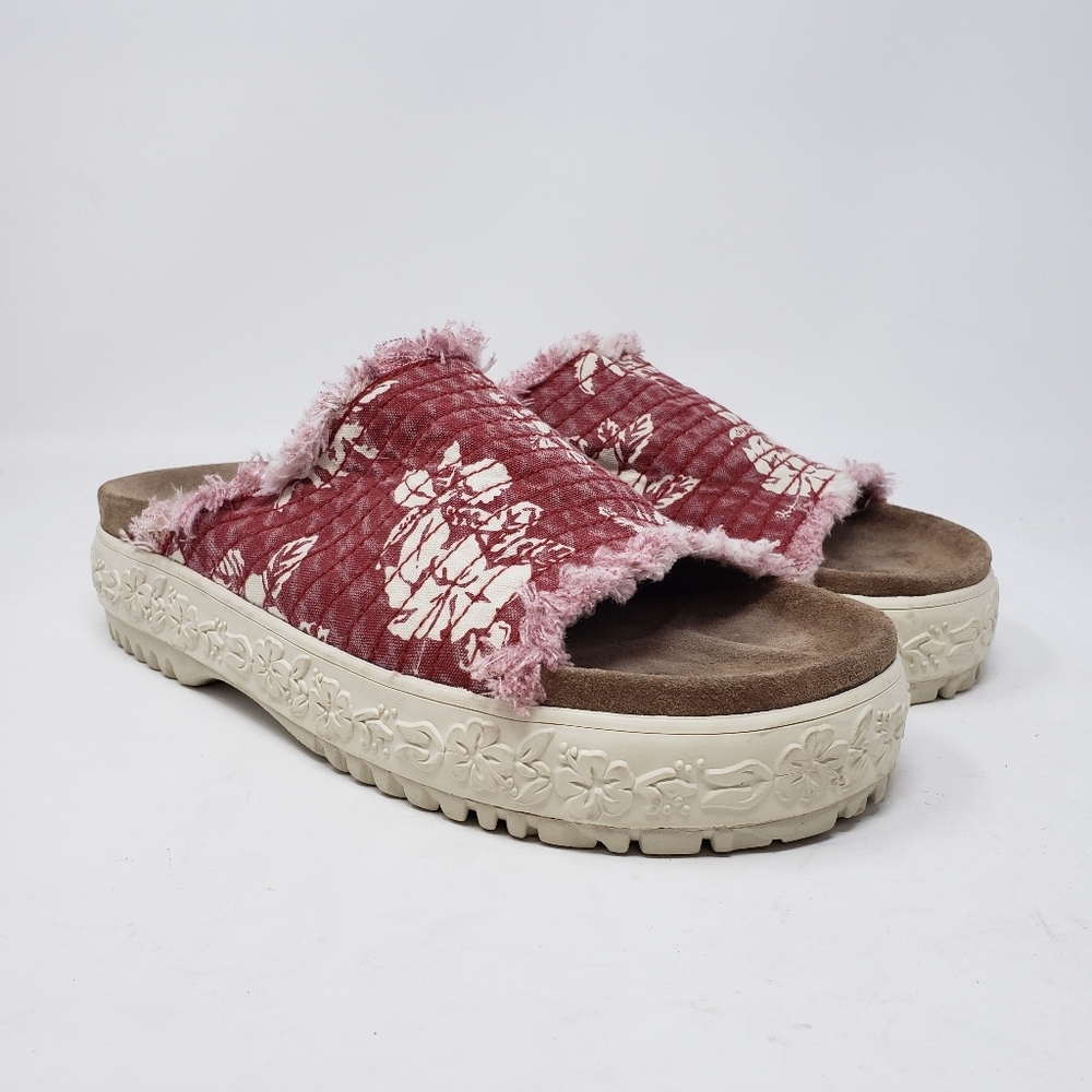 Bass Y2K Fabric Hibiscus Print Slides Size 7.5